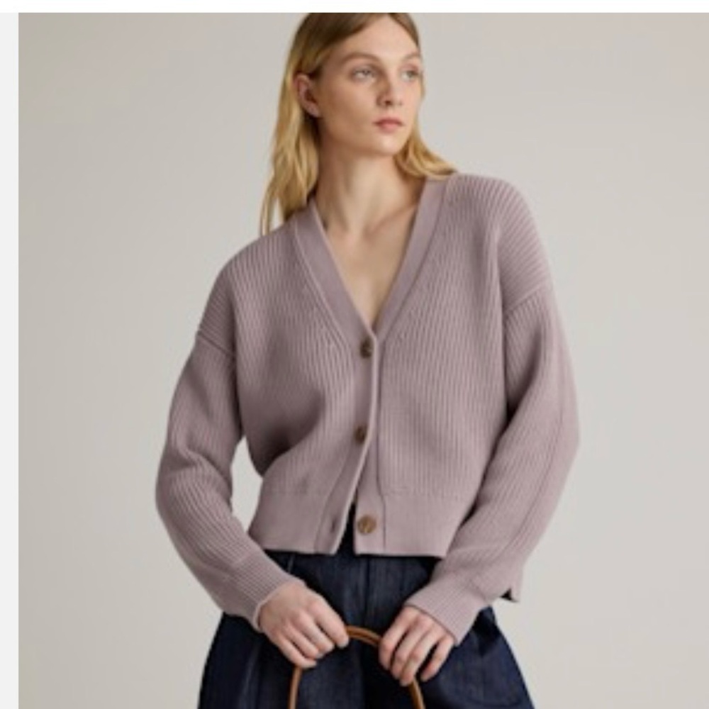 Quince 100% Organic Cotton Fisherman Boxy Cropped Cardigan in Vintage Rose
